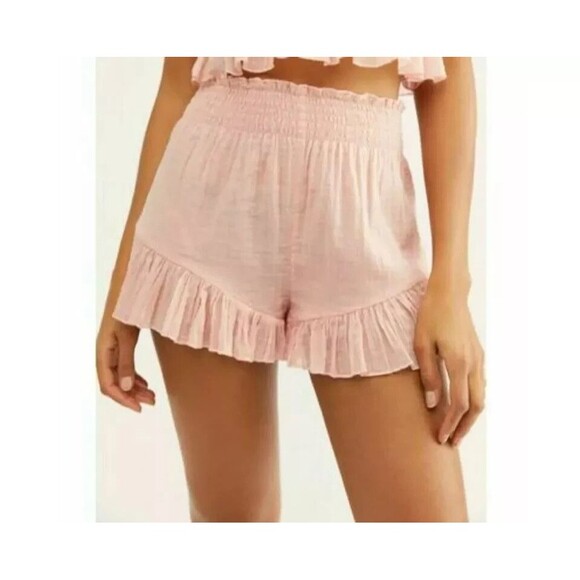 Free People Pants - Free People Fp One Namaste Sleep Shorts Ruffle Pink Boho Beach Cotton XS 277393